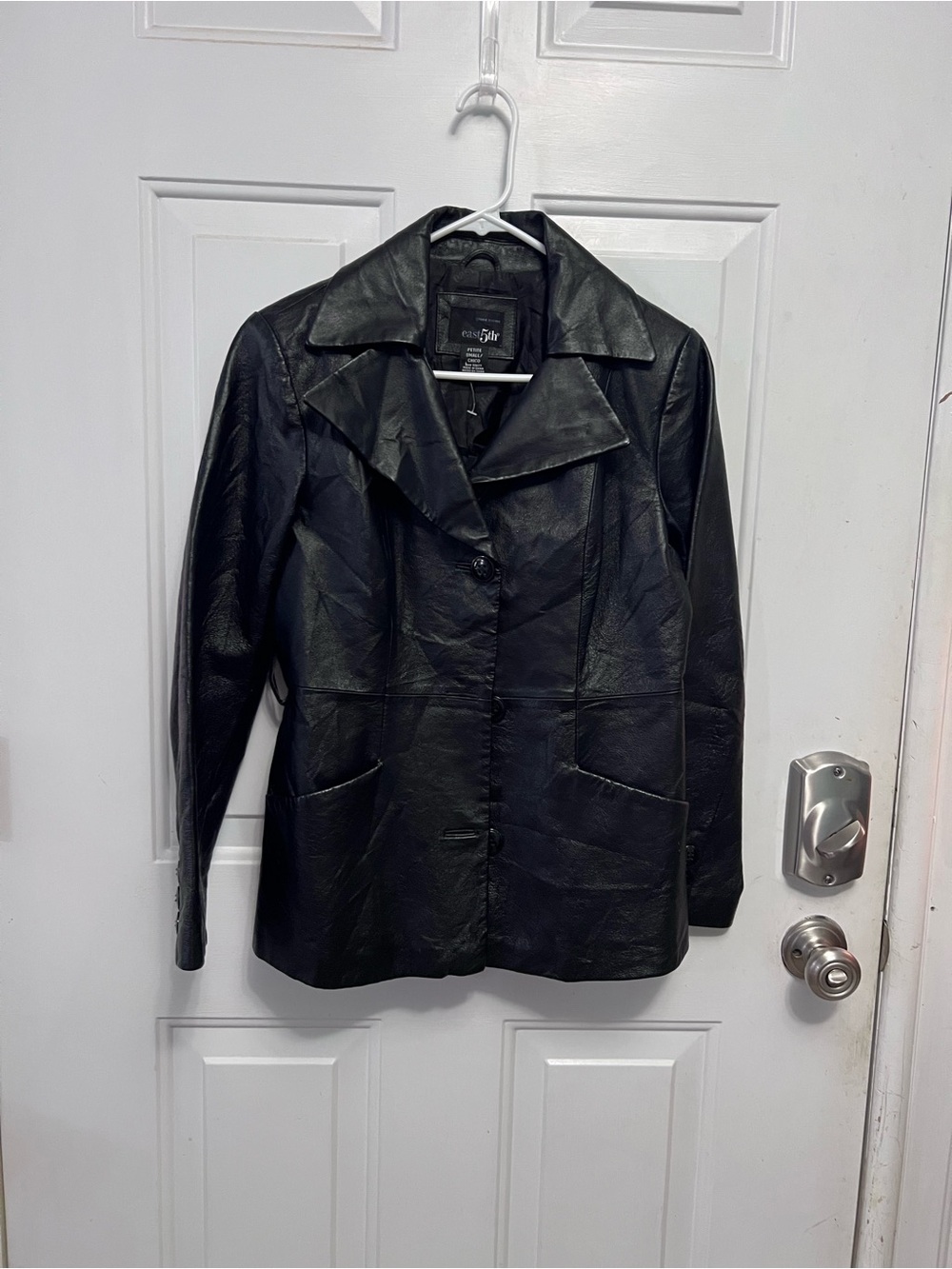 East 5th Genuine Lamb Leather Jacket Women’s Petite S Black 3 Button Blazer Coat